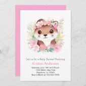 Schwarz-Rosa-Floral-Otter-Girl-Baby-Show Einladung (Vorne/Hinten)