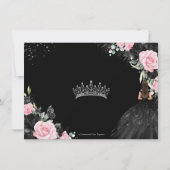 Schwarz Rosa Floral Prinzessin Silver Quinceañera Save The Date (Rückseite)