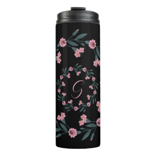 Schwarz-Rosa Floral Wasserfarbe Botanisch Thermosbecher