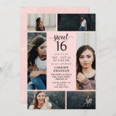 Schwarz-Rosa-Fotomaterial 16 . Geburtstag Einladung (Vorne/Hinten)