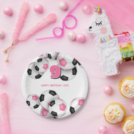 Schwarz-Rosa-Fußball-Bälle Mädchen Geburtstagspart Pappteller