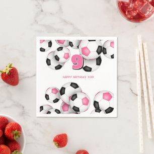 Schwarz-Rosa-Fußball-Bälle Mädchen Geburtstagspart Serviette