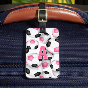 Schwarz-Rosa-Fußballklubfarben mit Monogramm Gepäckanhänger