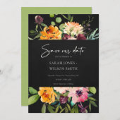 Schwarz-Rosa Gelbe Blüte Save the Date laden ein Dankeskarte (Vorne/Hinten)