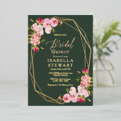 Schwarz Rosa Geometrisches dunkelgrünes Brautparty Folieneinladung (Stehend vorne)
