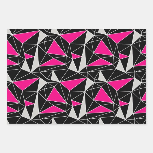 Schwarz-Rosa-Geometry-Stars-Brille Geschenkpapier Set (Vorderseite)