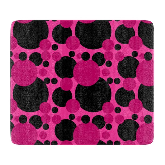 Schwarz rosa gepunktete Kreise Glasspanplatte Schneidebrett (Vorderseite)
