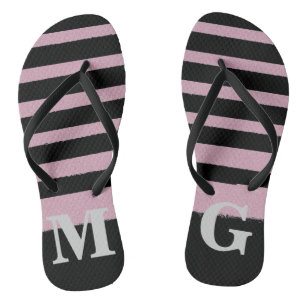 Schwarz Rosa Gestreifte Coole Einfache Muster Badesandalen