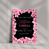 Schwarz-Rosa Girly Cherry Blossom Quinceanera Save The Date
