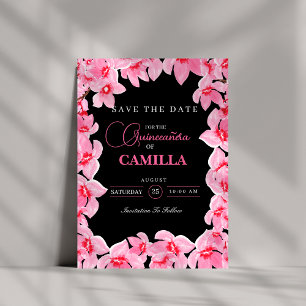 Schwarz-Rosa Girly Cherry Blossom Quinceanera Save The Date