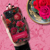 Schwarz-Rosa-Glam-Rose Marmormonogramm-Name Case-Mate iPhone Hülle