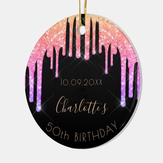 Schwarz-Rosa-Glitzer Keramik Ornament (Links)