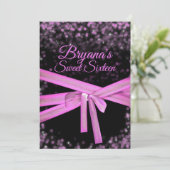 Schwarz & Rosa Glitzer Lights Sweet 16 Birthday Einladung (Stehend Vorderseite)