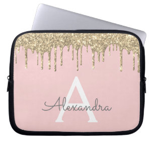 Schwarz-Rosa-Glitzer-Monogramm Laptopschutzhülle