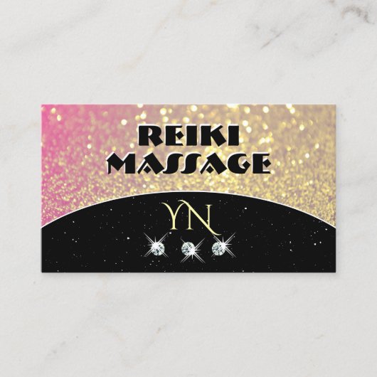 Schwarz-Rosa-Glitzer-Monogramm Visitenkarte (Vorderseite)