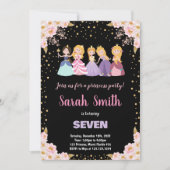 Schwarz-Rosa Glitzer Prinzessin Einladungen (Vorderseite)