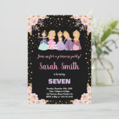 Schwarz-Rosa Glitzer Prinzessin Einladungen (Stehend Vorderseite)