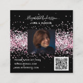 Schwarz-Rosa-Glitzer-Profil Foto qr Quadratische Visitenkarte (Rückseite)