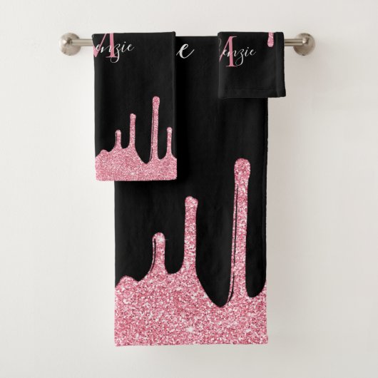 Schwarz-Rosa-Glitzer Sparkone Tropfen Badhandtuch Set (Insitu)