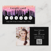 Schwarz-Rosa-Glitzer-Tropfen Foto qr-Code Treuekarte (Vorne/Hinten)