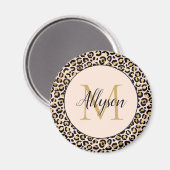 Schwarz-Rosa-Gold-Leopard-Printmonogramm Magnet (Vorderseite/Rückseite)