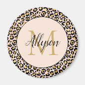 Schwarz-Rosa-Gold-Leopard-Printmonogramm Magnet (Vorne)