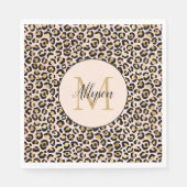 Schwarz-Rosa-Gold-Leopard-Printmonogramm Serviette (Vorderseite)