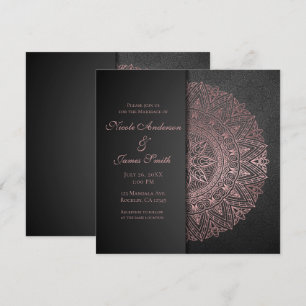 Schwarz-Rosa-Gold-Mandala Elegante Hochzeitsheirat Einladung