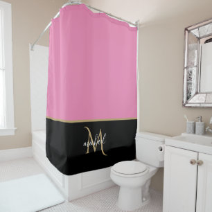 Schwarz Rosa & Gold Monogramm Eleganter Luxus Duschvorhang
