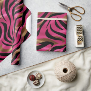 Schwarz Rosa Gold Zebra Streifen Tierisches Druckm Geschenkpapier