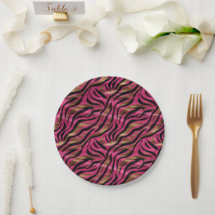 Schwarz Rosa Gold Zebra Streifen Tierisches Druckm Pappteller