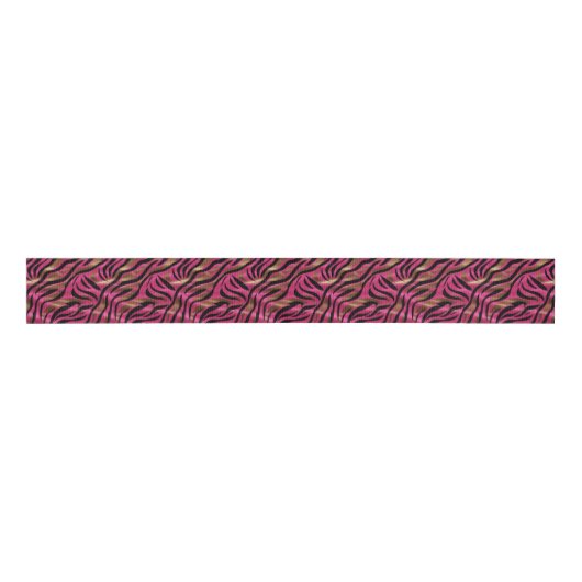 Schwarz Rosa Gold Zebra Streifen Tierisches Druckm Ripsband (Vorderseite)