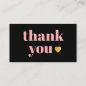 Schwarz rosa goldenes Herz danke Visitenkarte (Vorderseite)