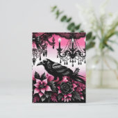 Schwarz-Rosa Gotische Weihnachtsraven und Blume Postkarte (Stehend Vorderseite)