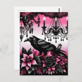 Schwarz-Rosa Gotische Weihnachtsraven und Blume Postkarte (Vorne/Hinten)