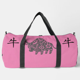 Schwarz, Rosa, Grau, Jahr des Ochsen-Chinesischen Duffle Bag