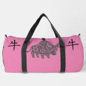 Schwarz, Rosa, Grau, Jahr des Ochsen-Chinesischen Duffle Bag (Rückseite)