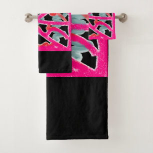 Schwarz rosa große Muster fabelhafte Dusche Badhandtuch Set