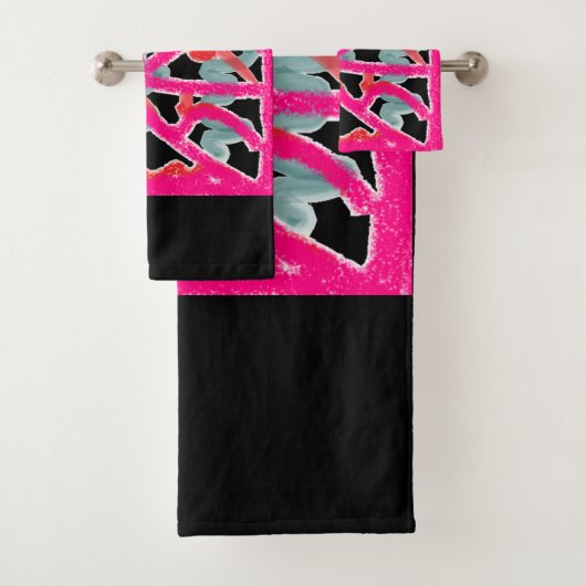 Schwarz rosa große Muster fabelhafte Dusche Badhandtuch Set (Insitu)