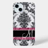 Schwarz-Rosa-Grunge Damask-Muster Monogramm Case-Mate iPhone Hülle (Rückseite)