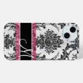 Schwarz-Rosa-Grunge Damask-Muster Monogramm Case-Mate iPhone Hülle (Rückseite (Horizontal))