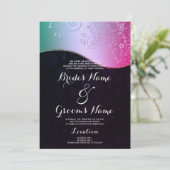 Schwarz-Rosa-Hochzeit mit Aquamarinem Gradient-Flo Einladung (Stehend Vorderseite)