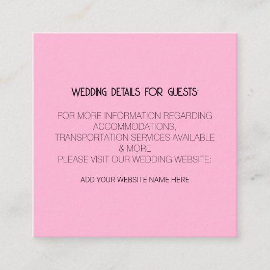 Schwarz-Rosa-Hochzeitsdetails für Gäste mit Klasse Begleitkarte (Vorderseite)