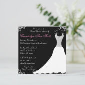 Schwarz-Rosa-Hochzeitskraut-Brautparty Einladung (Stehend Vorderseite)