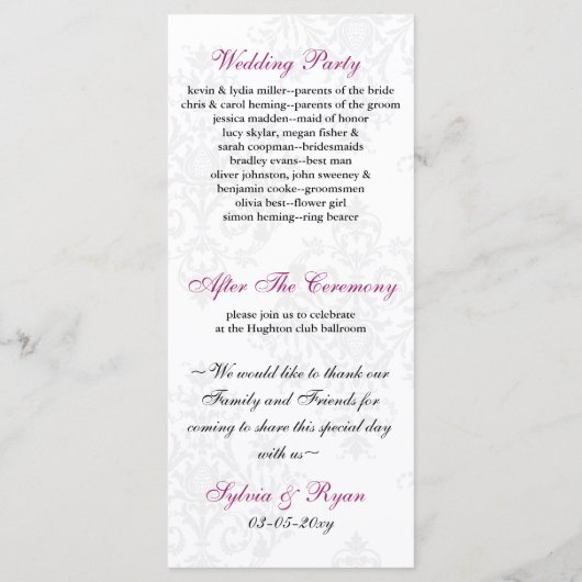 Schwarz-Rosa-Hochzeitsprogramm Programm (Rückseite)