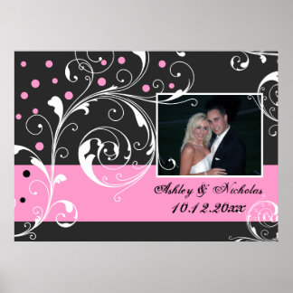 Schwarz-Rosa-Hochzeitsscroll-Foto Poster