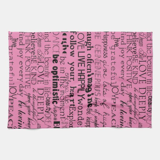 Schwarz-Rosa Inspirationswörter Geschirrtuch (Horizontal)