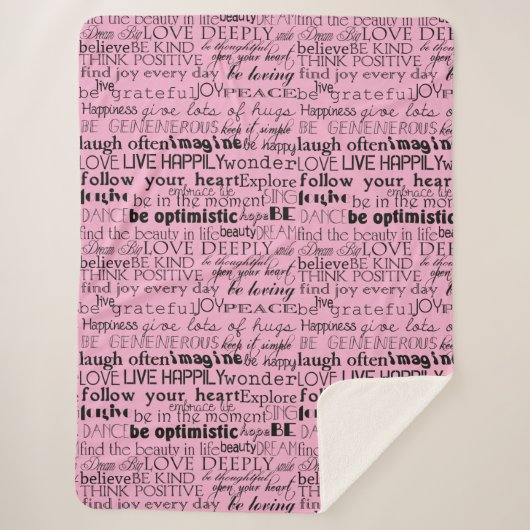 Schwarz-Rosa Inspirationswörter Sherpadecke (Vorderseite)