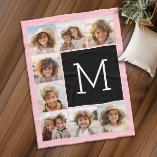 Schwarz-Rosa-Instagramm 8 Foto Collage Monogramm Fleecedecke