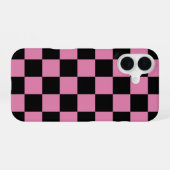 Schwarz-rosa kariertes Druckmuster iPhone 16 Hülle (Rückseite (Horizontal))